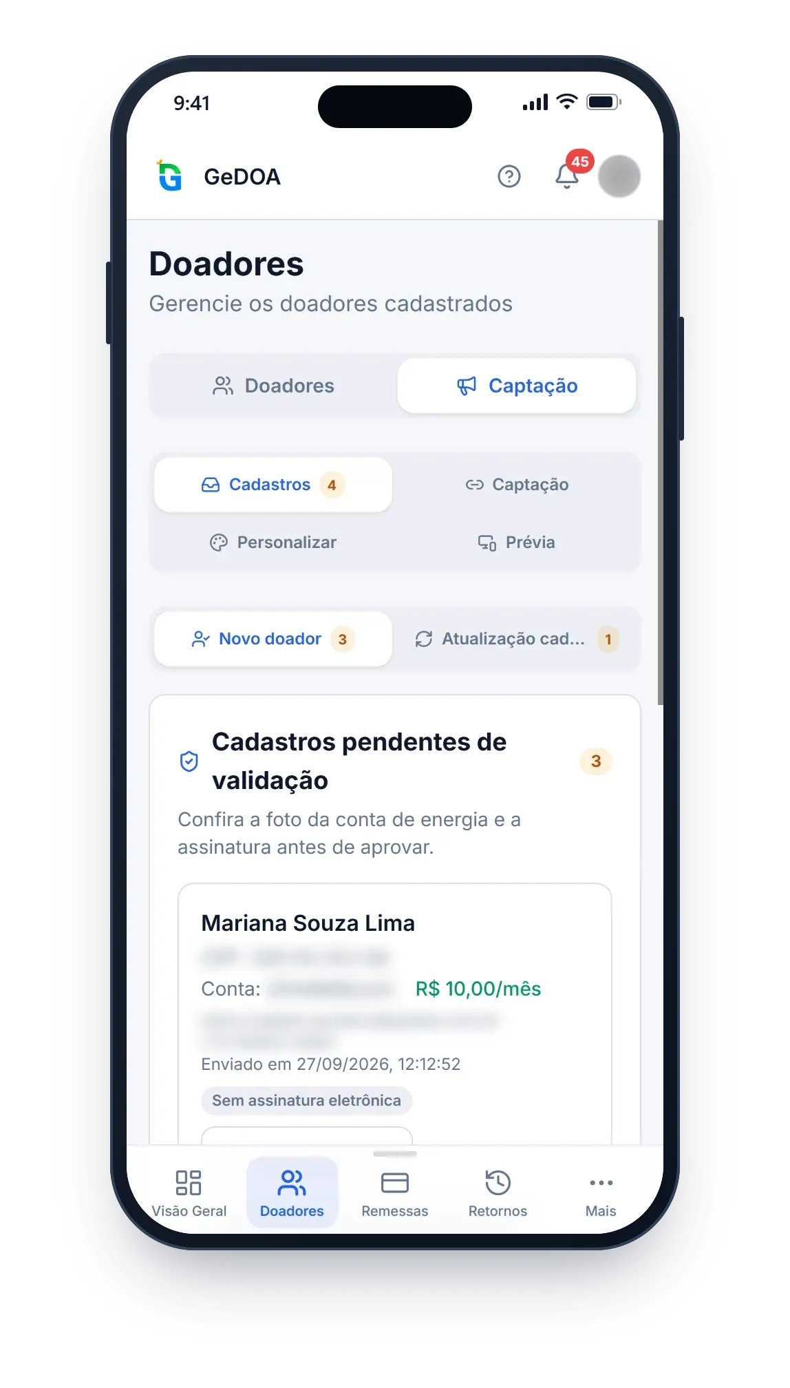 Cadastros pendentes