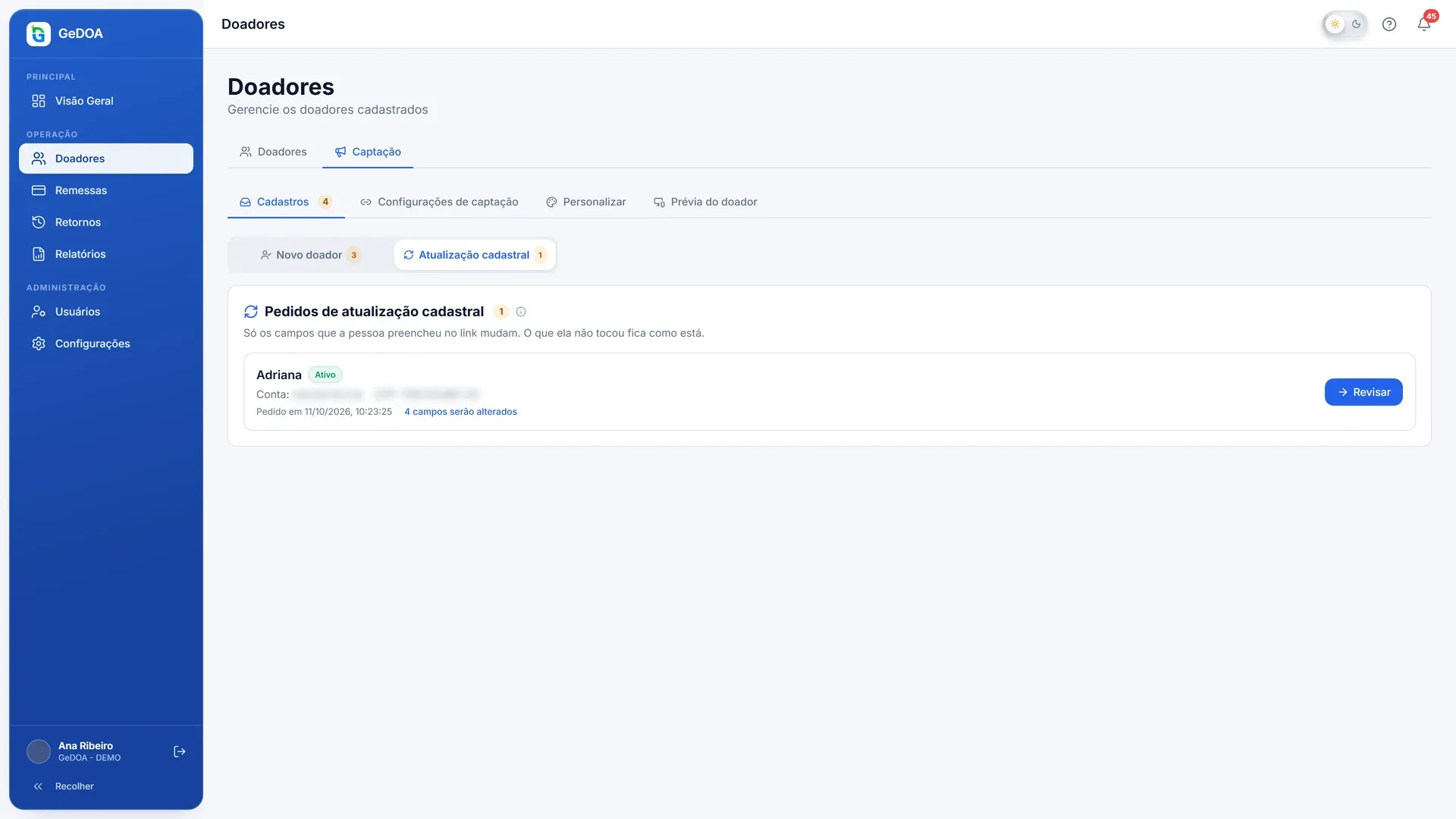Atualização cadastral
