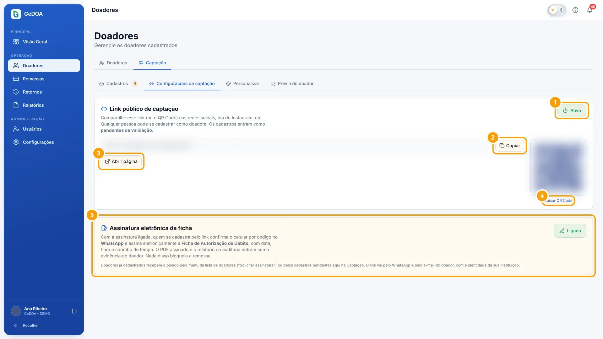 Configurações de captação