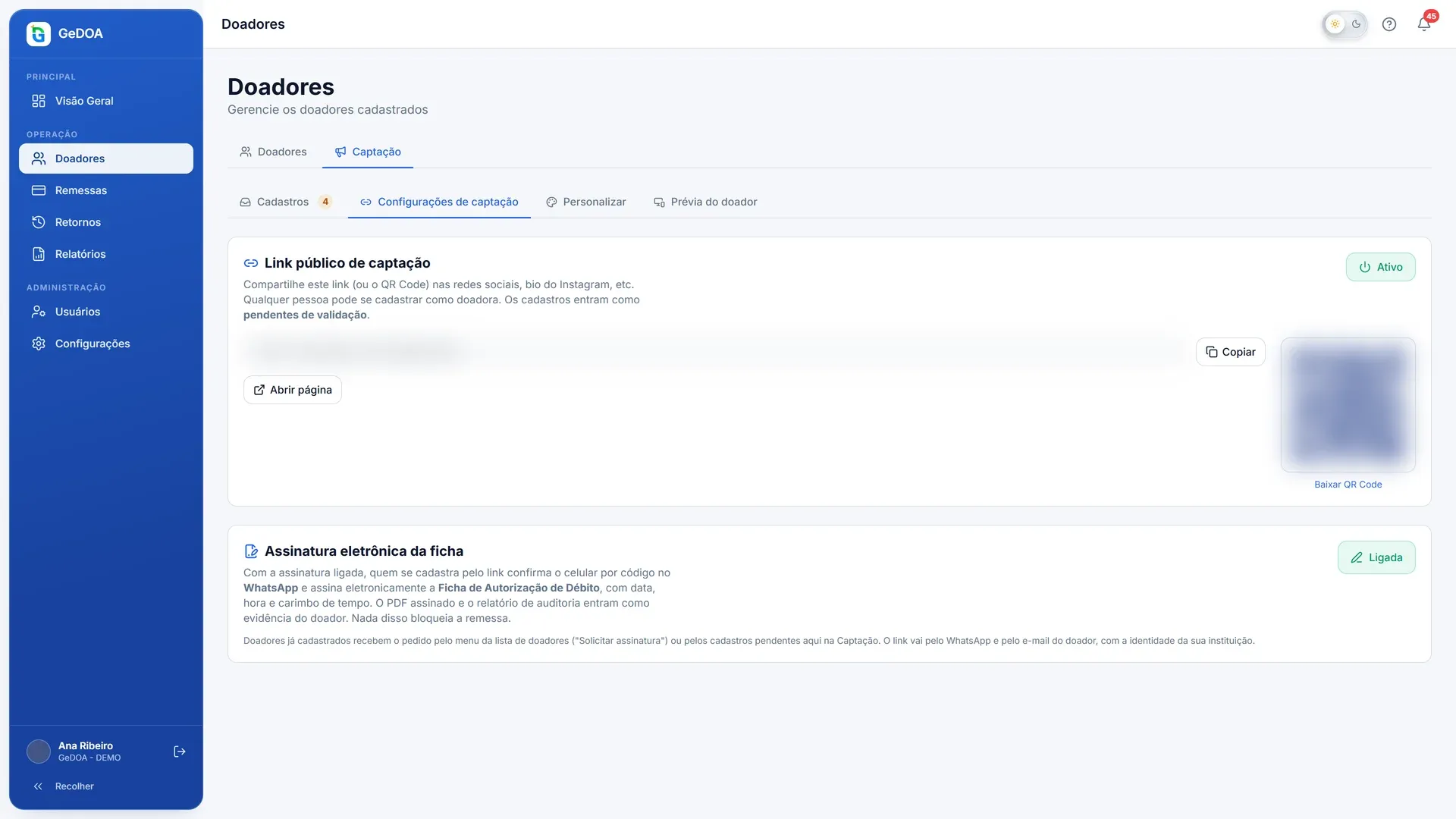 Configurações de captação