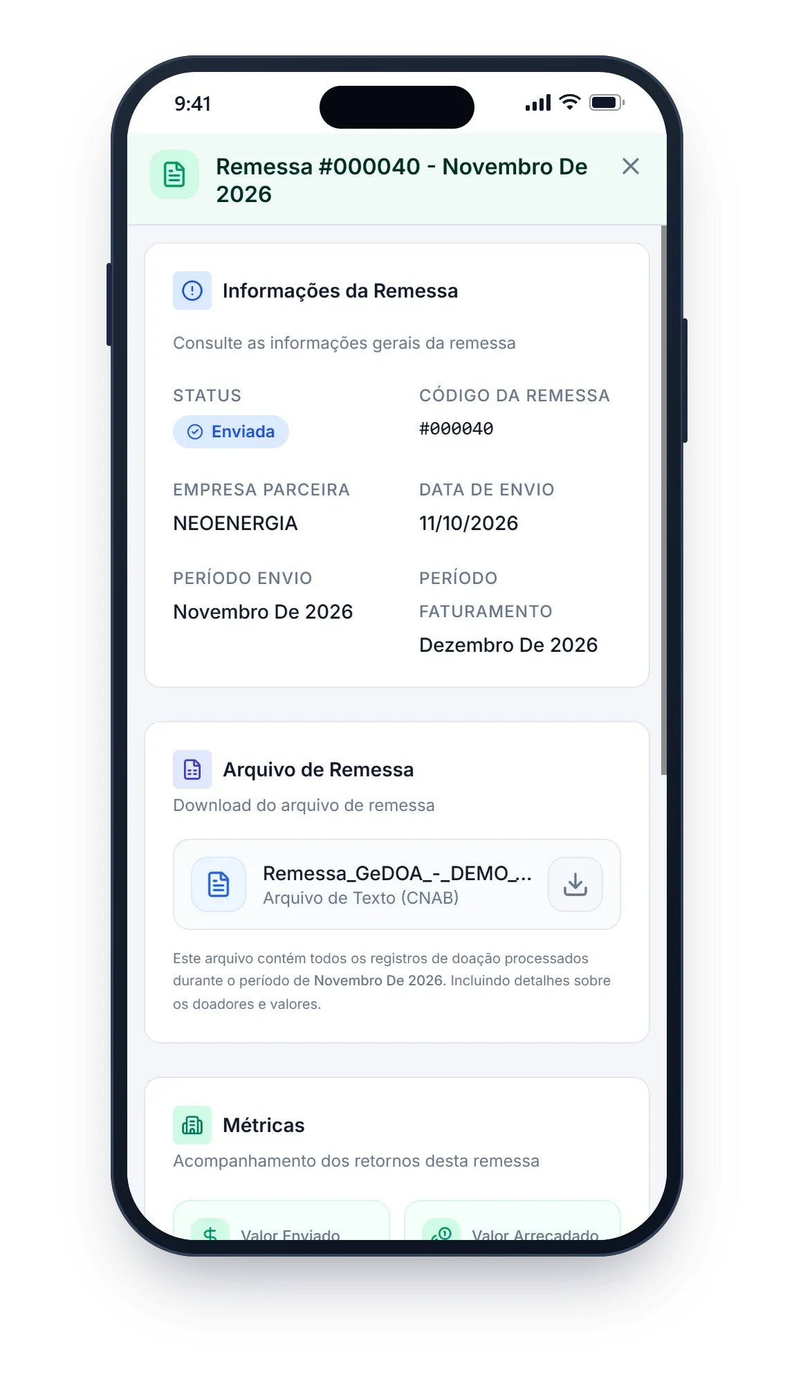 Detalhes da remessa