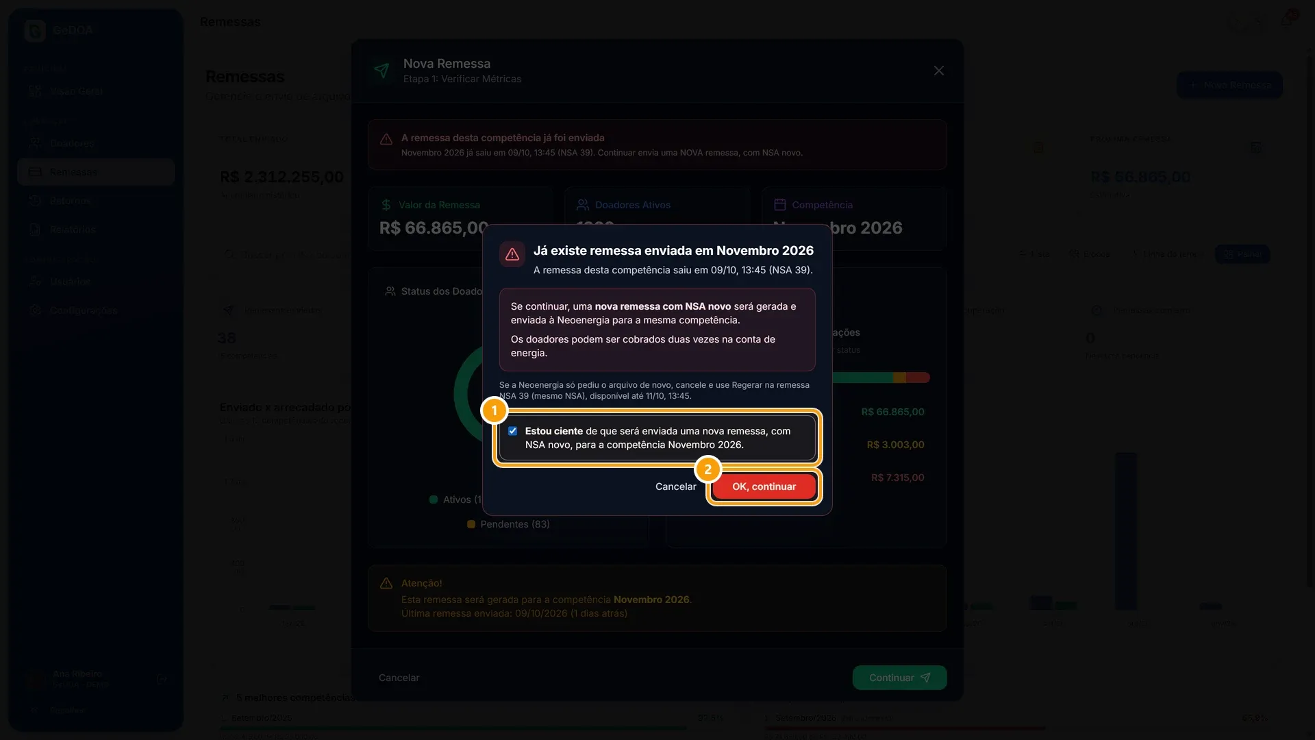 Aviso de competência já enviada