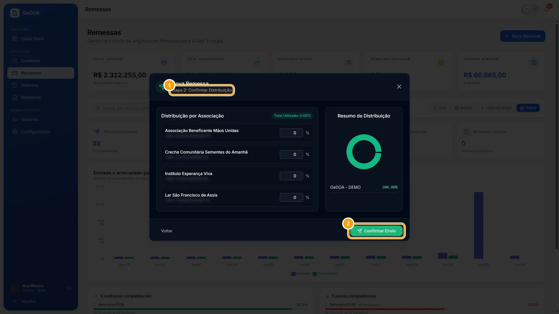 Nova remessa: distribuição do rateio