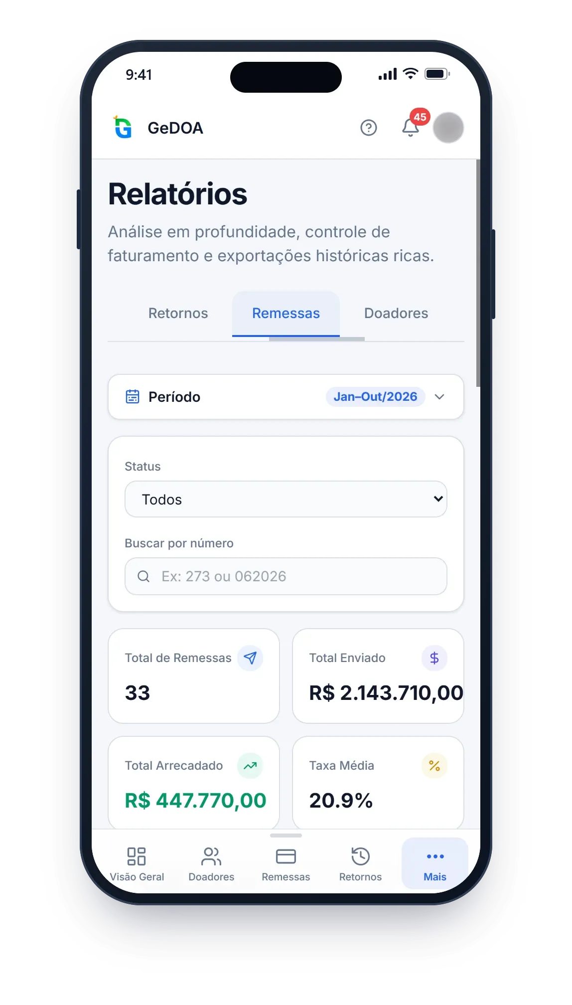 Relatório de remessas