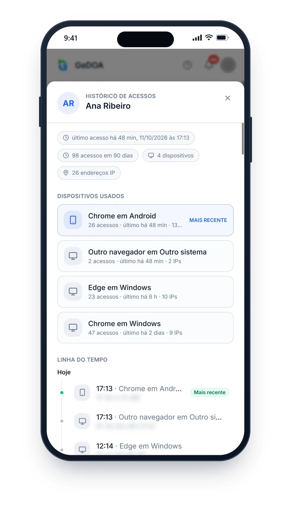 Histórico de acessos